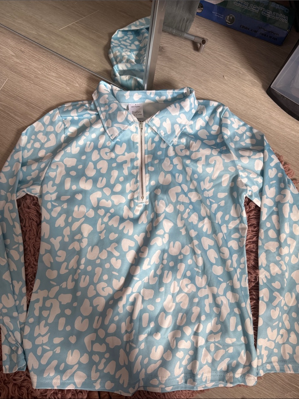 Light Blue & White Printed Zip-Up Pullover